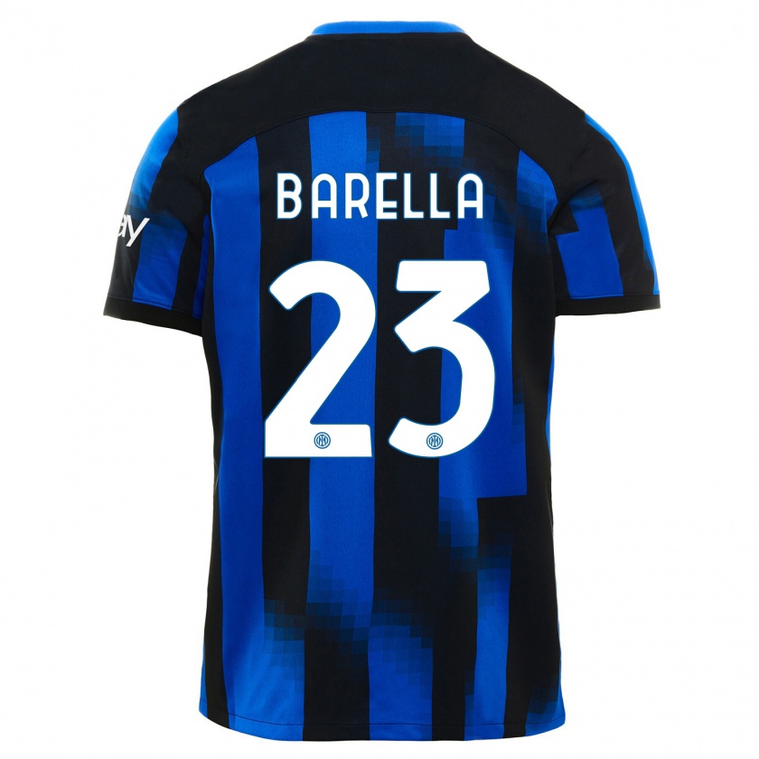 Kandiny Enfant Maillot Nicolò Barella #23 Noir Bleu Tenues Domicile 2023/24 T-Shirt