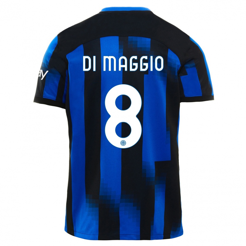 Kandiny Enfant Maillot Luca Di Maggio #8 Noir Bleu Tenues Domicile 2023/24 T-Shirt