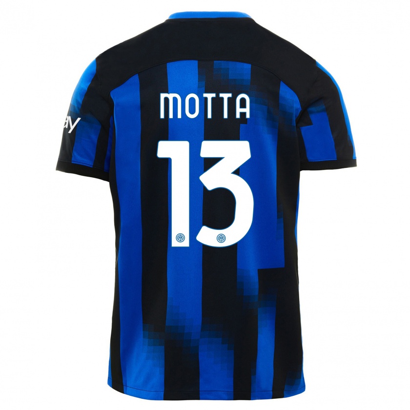 Kandiny Enfant Maillot Matteo Motta #13 Noir Bleu Tenues Domicile 2023/24 T-Shirt