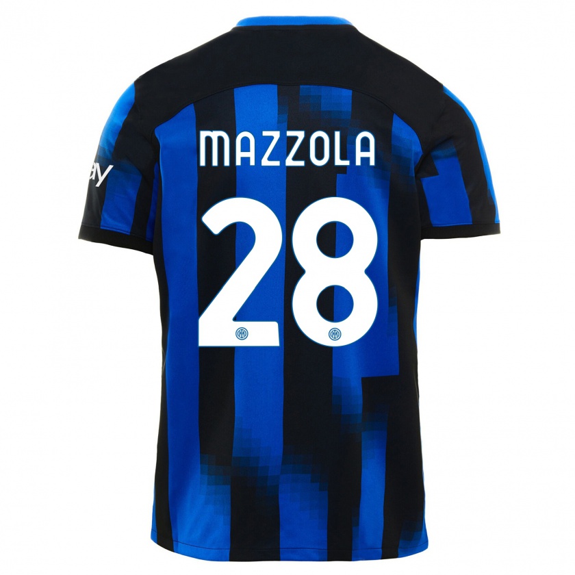 Kandiny Enfant Maillot Giuseppe Mazzola #28 Noir Bleu Tenues Domicile 2023/24 T-Shirt