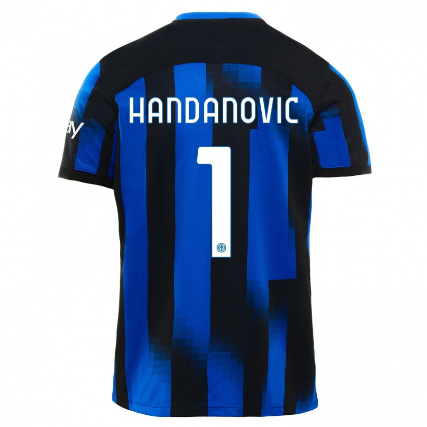 Kandiny Enfant Maillot Samir Handanovic #1 Noir Bleu Tenues Domicile 2023/24 T-Shirt