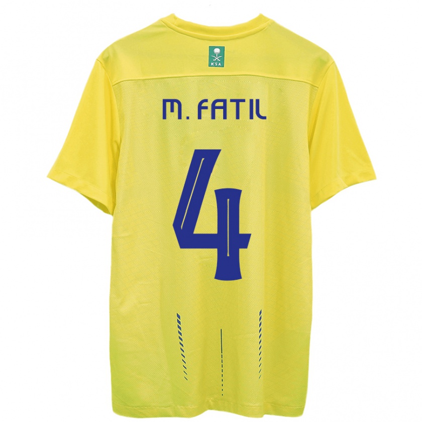 Kandiny Enfant Maillot Mohammed Al-Fatil #4 Jaune Tenues Domicile 2023/24 T-Shirt