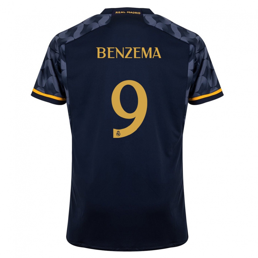 Kandiny Enfant Maillot Karim Benzema #9 Bleu Foncé Tenues Extérieur 2023/24 T-Shirt