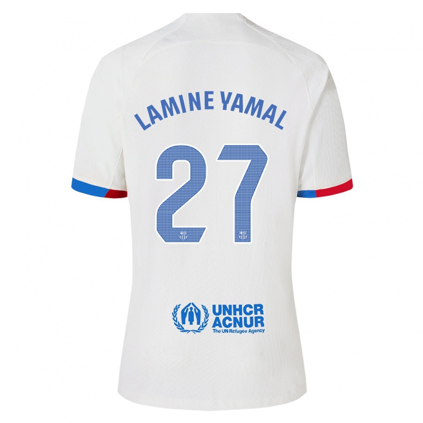 Kandiny Enfant Maillot Lamine Yamal #27 Blanc Tenues Extérieur 2023/24 T-Shirt