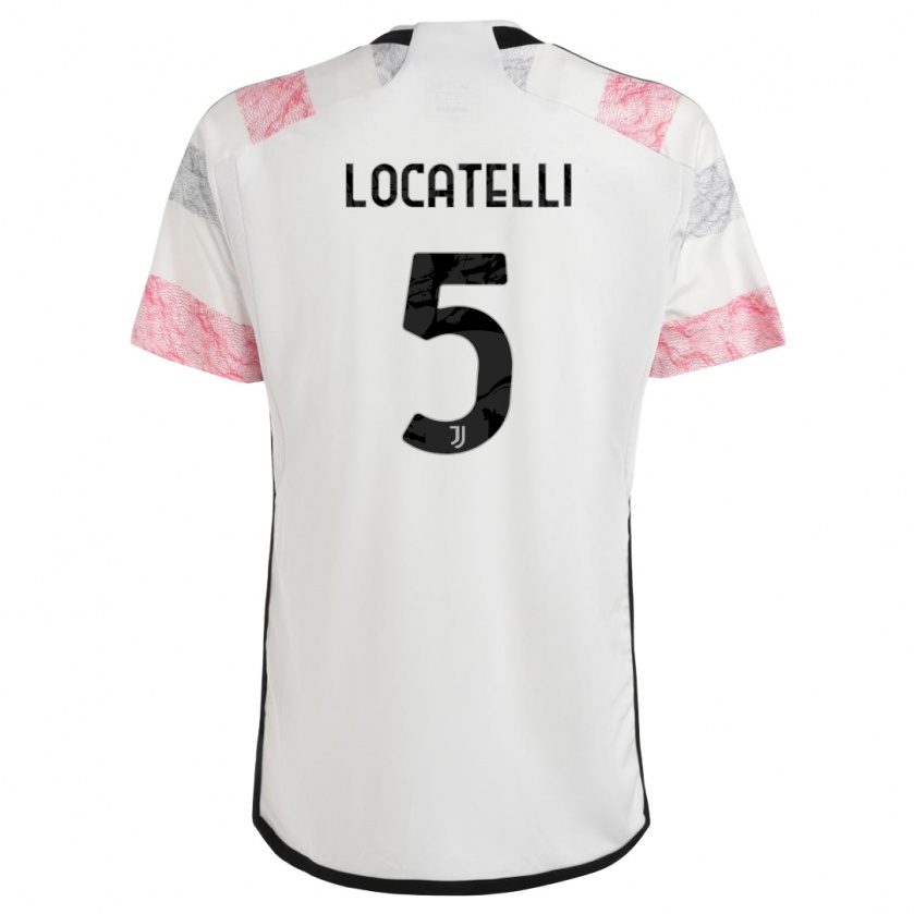 Kandiny Enfant Maillot Manuel Locatelli #5 Blanc Rose Tenues Extérieur 2023/24 T-Shirt