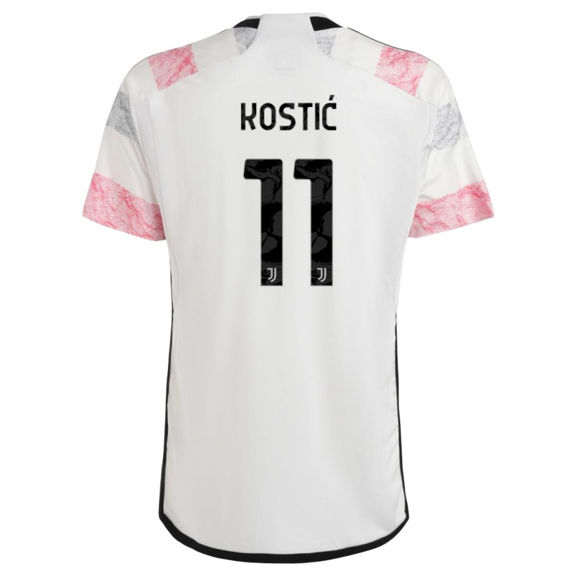 Kandiny Enfant Maillot Filip Kostic #11 Blanc Rose Tenues Extérieur 2023/24 T-Shirt