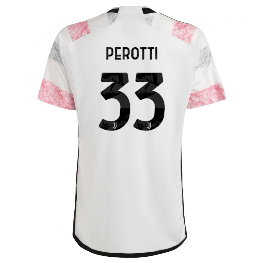 Kandiny Enfant Maillot Clemente Perotti #33 Blanc Rose Tenues Extérieur 2023/24 T-Shirt