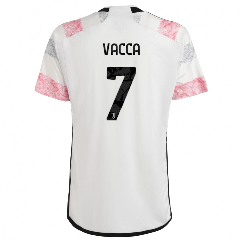 Kandiny Enfant Maillot Alessio Vacca #7 Blanc Rose Tenues Extérieur 2023/24 T-Shirt