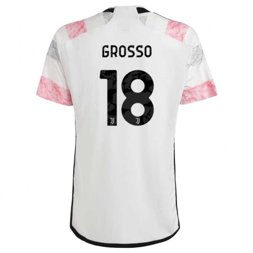 Kandiny Enfant Maillot Filippo Grosso #18 Blanc Rose Tenues Extérieur 2023/24 T-Shirt
