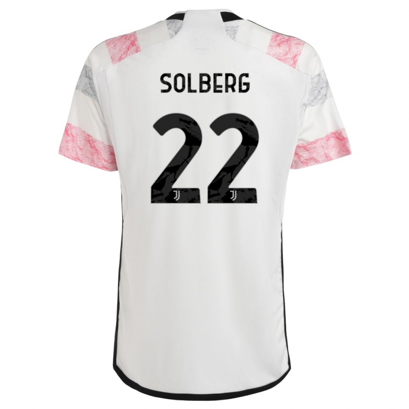 Kandiny Enfant Maillot Elias Solberg #22 Blanc Rose Tenues Extérieur 2023/24 T-Shirt