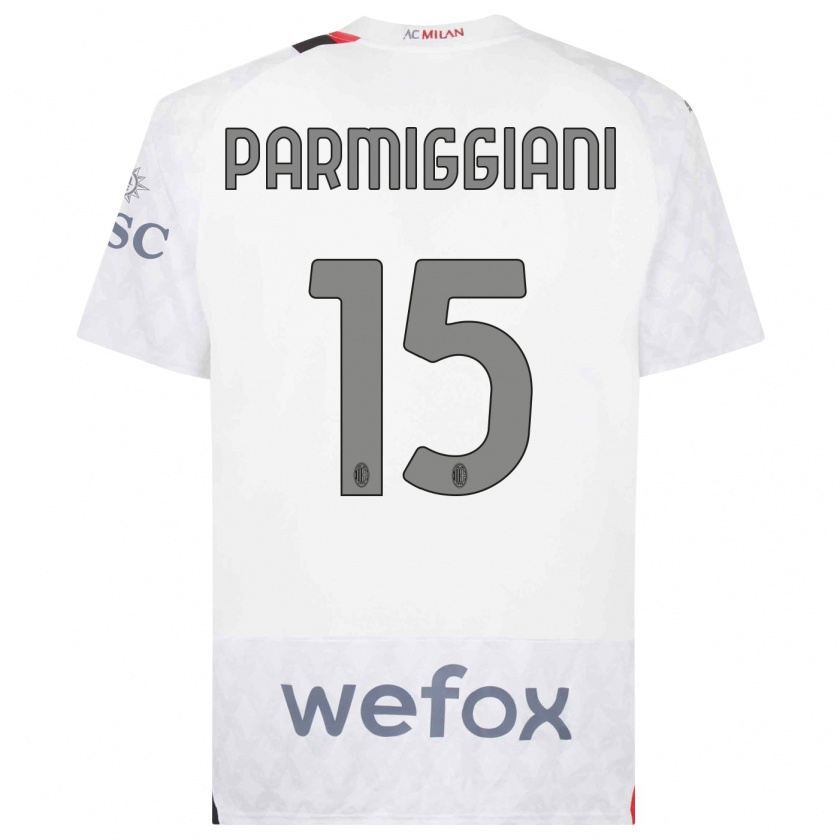 Kandiny Enfant Maillot Pietro Parmiggiani #15 Blanc Tenues Extérieur 2023/24 T-Shirt