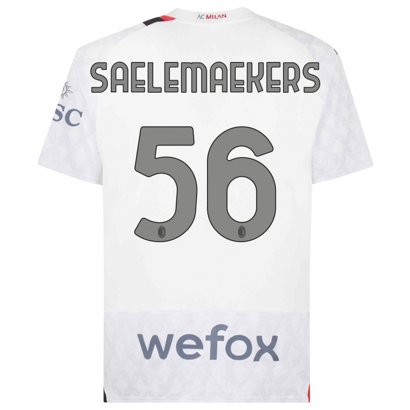 Kandiny Enfant Maillot Alexis Saelemaekers #56 Blanc Tenues Extérieur 2023/24 T-Shirt