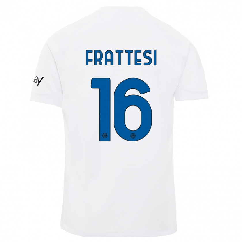 Kandiny Enfant Maillot Davide Frattesi #16 Blanc Tenues Extérieur 2023/24 T-Shirt