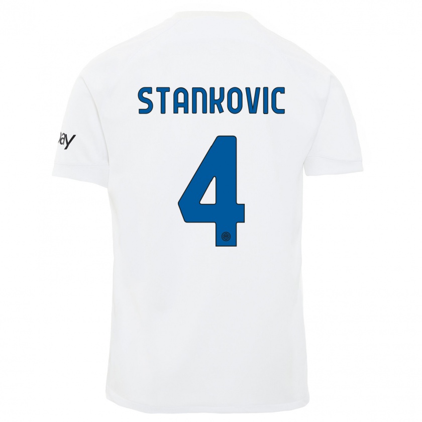 Kandiny Enfant Maillot Aleksandar Stankovic #4 Blanc Tenues Extérieur 2023/24 T-Shirt