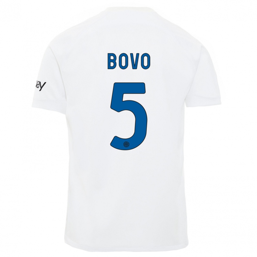Kandiny Enfant Maillot Leonardo Bovo #5 Blanc Tenues Extérieur 2023/24 T-Shirt