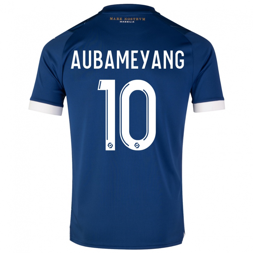 Kandiny Enfant Maillot Pierre-Emerick Aubameyang #10 Bleu Foncé Tenues Extérieur 2023/24 T-Shirt