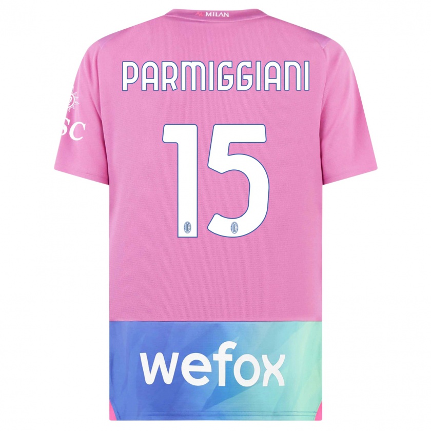 Kandiny Enfant Maillot Pietro Parmiggiani #15 Rose-Mauve Troisieme 2023/24 T-Shirt
