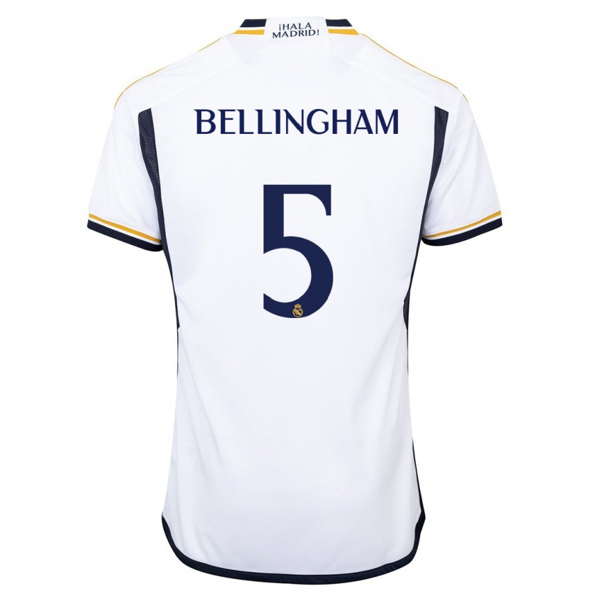 Kandiny Homme Maillot Jude Bellingham #5 Blanc Tenues Domicile 2023/24 T-Shirt