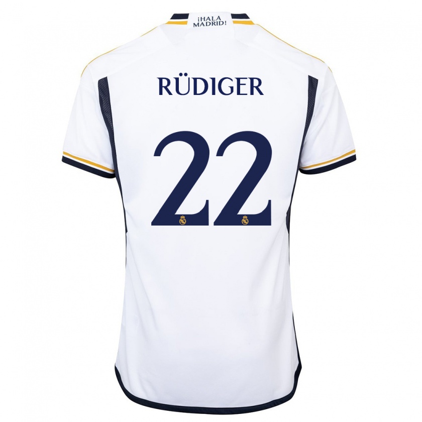 Kandiny Homme Maillot Antonio Rüdiger #22 Blanc Tenues Domicile 2023/24 T-Shirt