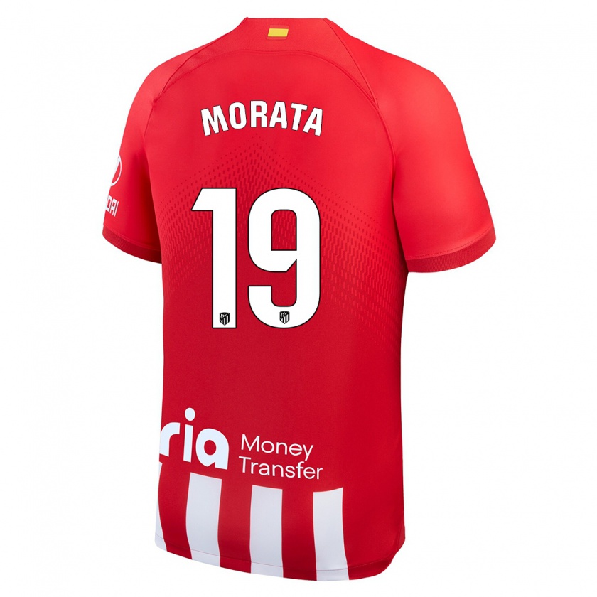 Kandiny Homme Maillot Álvaro Morata #19 Rouge Blanc Tenues Domicile 2023/24 T-Shirt