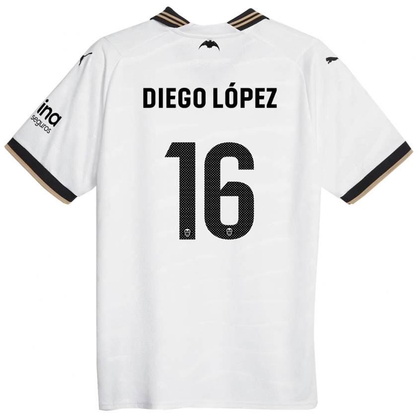 Kandiny Homme Maillot Diego López #16 Blanc Tenues Domicile 2023/24 T-Shirt