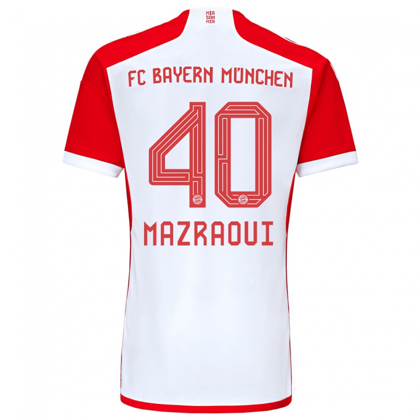 Kandiny Homme Maillot Noussair Mazraoui #40 Rouge Blanc Tenues Domicile 2023/24 T-Shirt