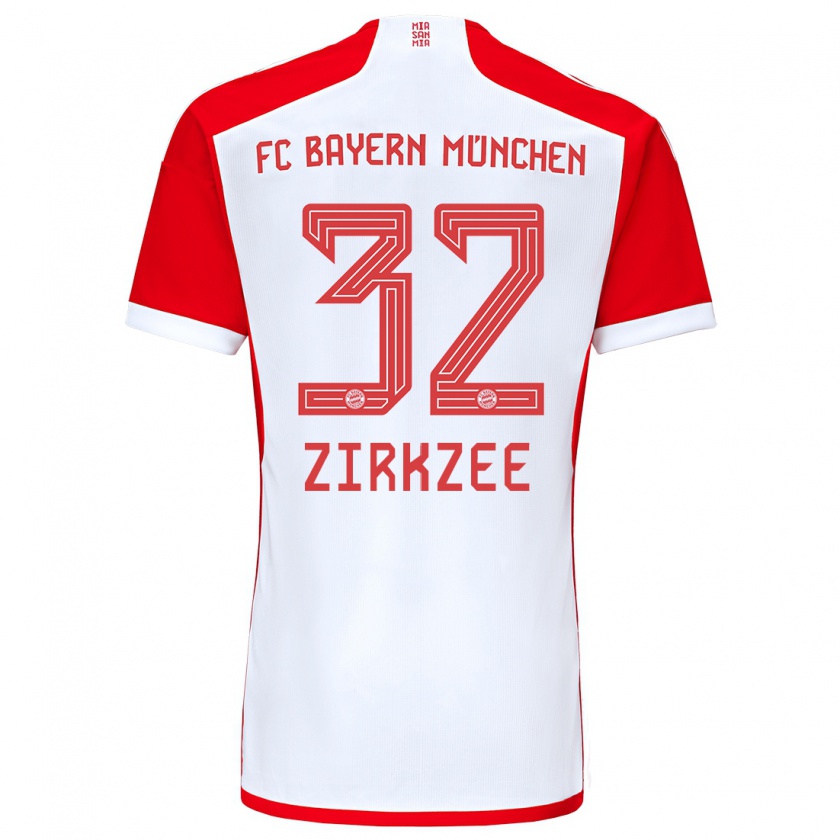 Kandiny Homme Maillot Joshua Zirkzee #32 Rouge Blanc Tenues Domicile 2023/24 T-Shirt