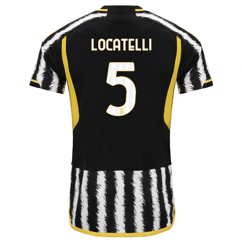 Kandiny Homme Maillot Manuel Locatelli #5 Noir Blanc Tenues Domicile 2023/24 T-Shirt