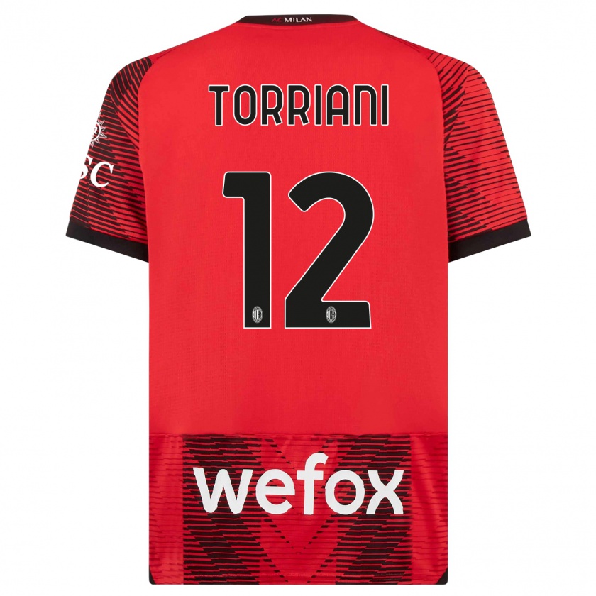 Kandiny Homme Maillot Lorenzo Torriani #12 Rouge Noir Tenues Domicile 2023/24 T-Shirt