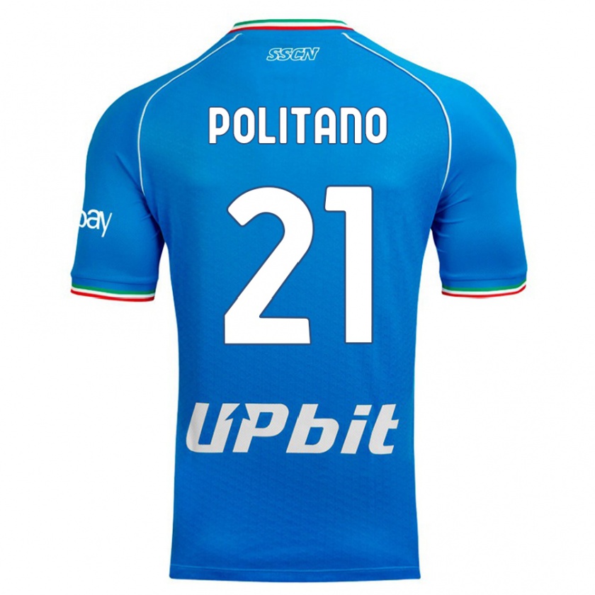 Kandiny Homme Maillot Matteo Politano #21 Bleu Ciel Tenues Domicile 2023/24 T-Shirt