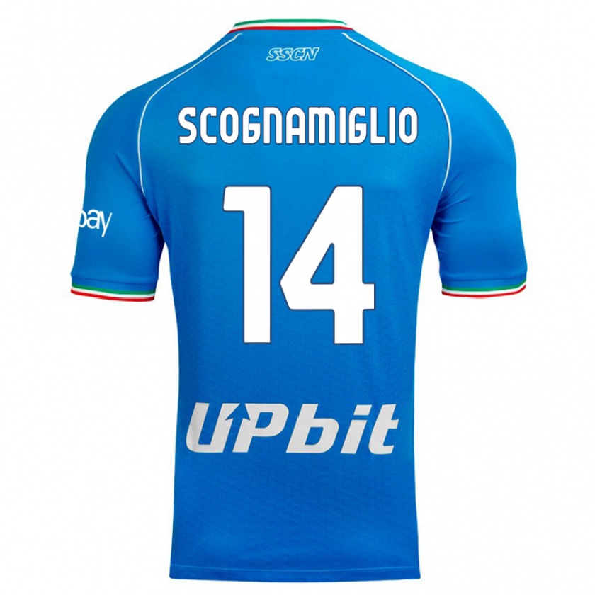 Kandiny Homme Maillot Fabio Scognamiglio #14 Bleu Ciel Tenues Domicile 2023/24 T-Shirt