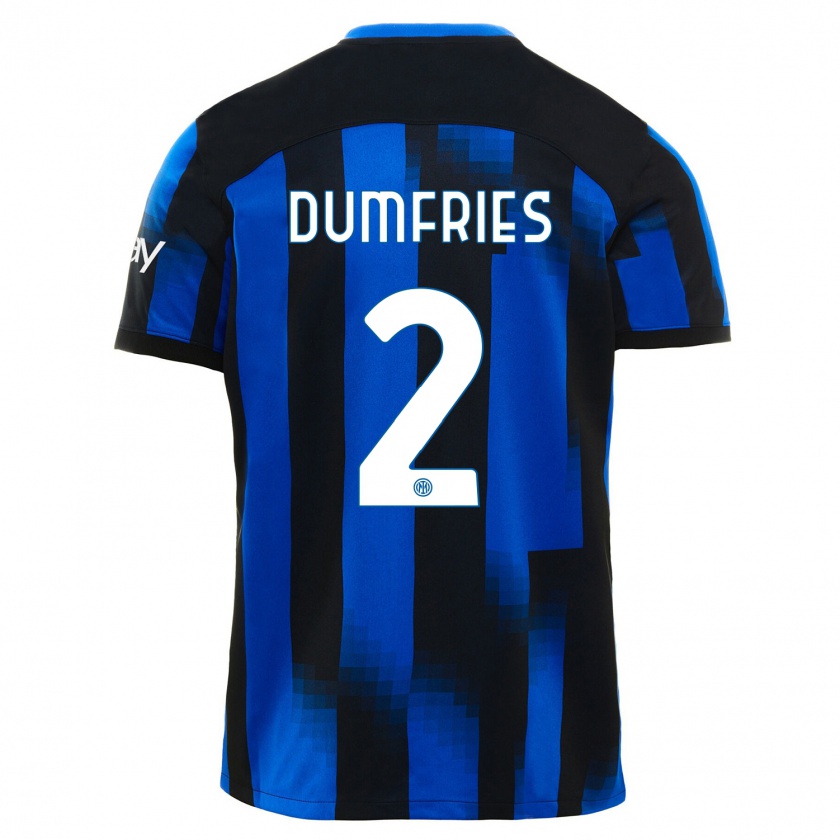 Kandiny Homme Maillot Denzel Dumfries #2 Noir Bleu Tenues Domicile 2023/24 T-Shirt
