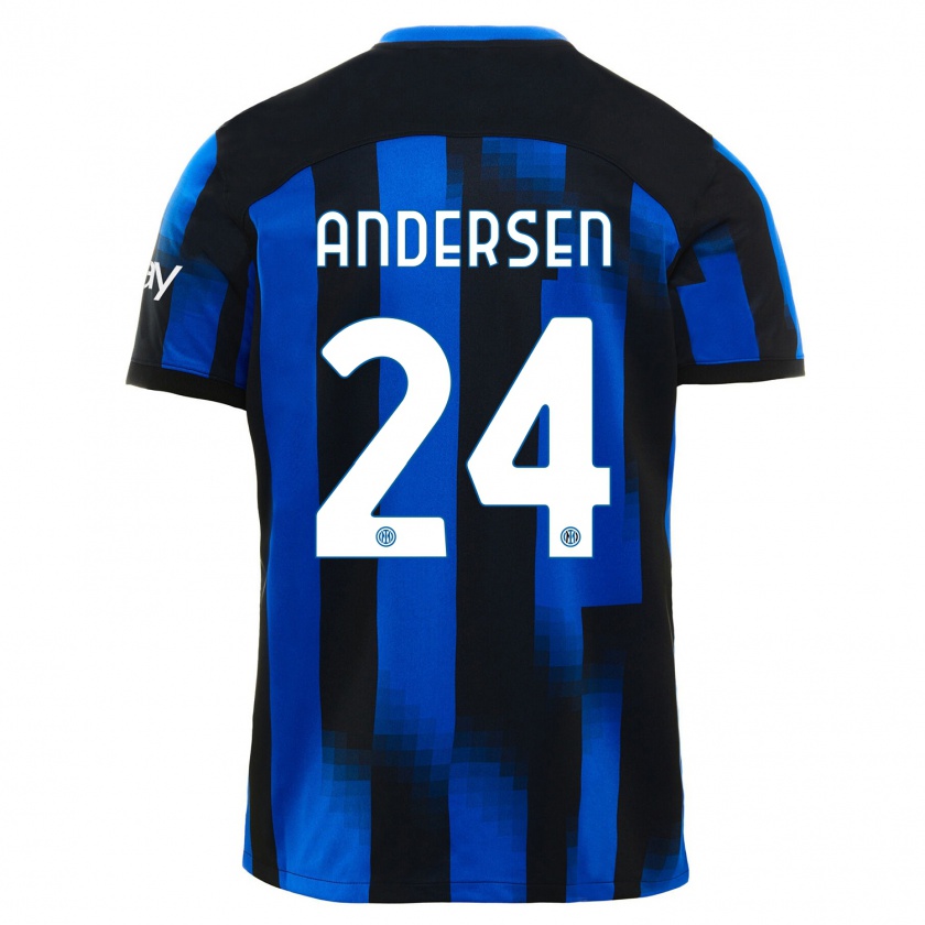 Kandiny Homme Maillot Silas Andersen #24 Noir Bleu Tenues Domicile 2023/24 T-Shirt