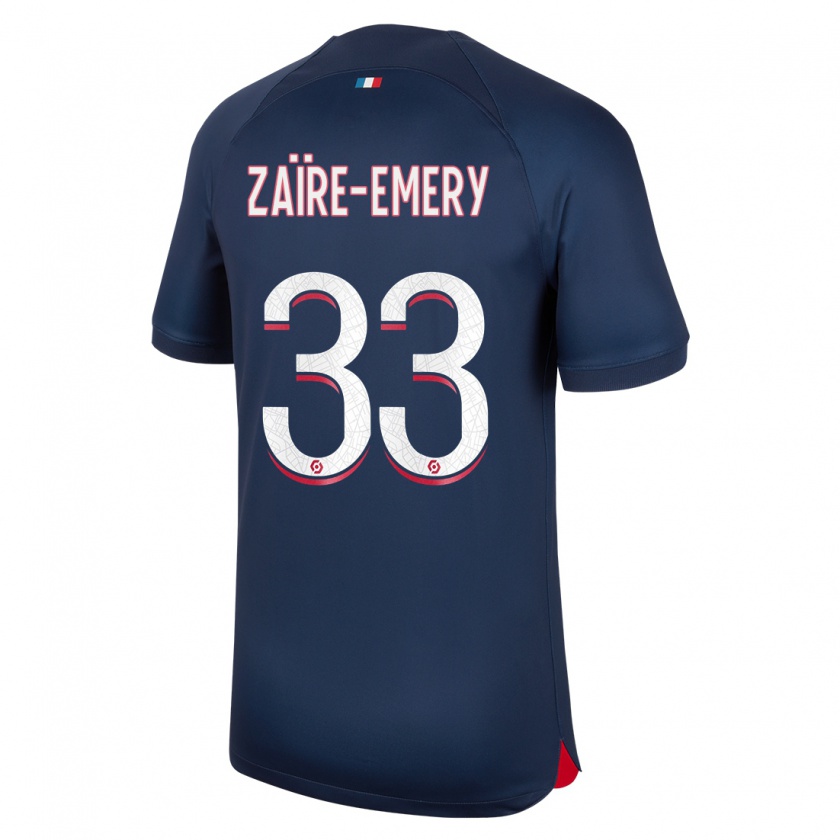 Kandiny Homme Maillot Warren Zaïre-Emery #33 Bleu Rouge Tenues Domicile 2023/24 T-Shirt