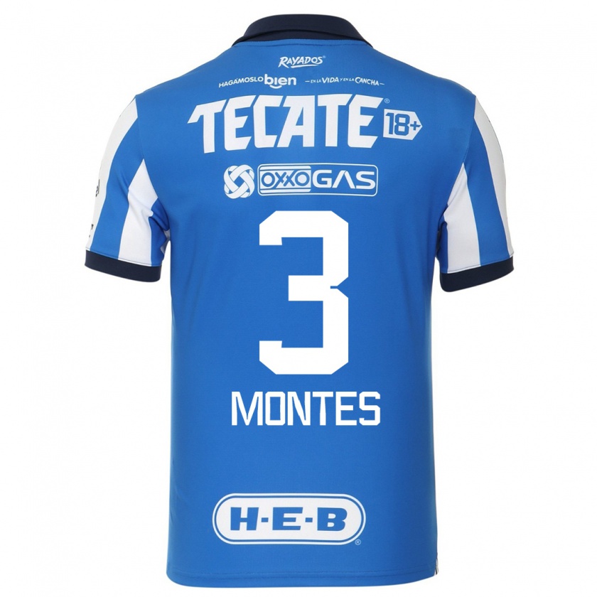 Kandiny Homme Maillot Cesar Montes #3 Bleu Blanc Tenues Domicile 2023/24 T-Shirt