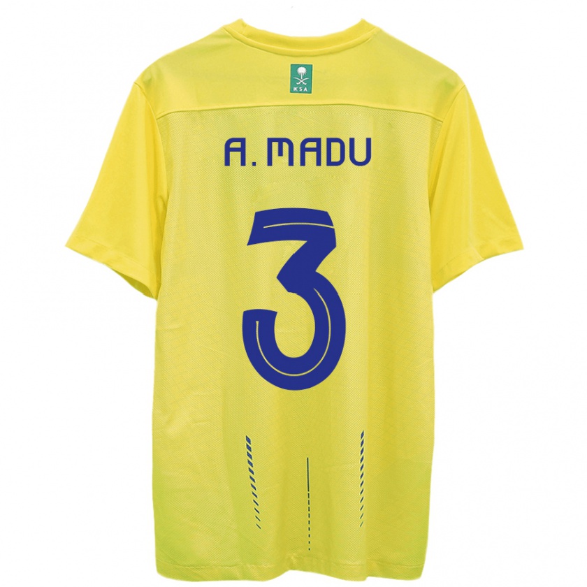 Kandiny Homme Maillot Abdullah Madu #3 Jaune Tenues Domicile 2023/24 T-Shirt