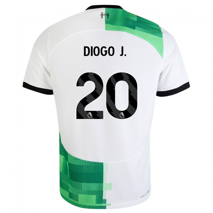 Kandiny Homme Maillot Diogo Jota #20 Blanc Vert Tenues Extérieur 2023/24 T-Shirt