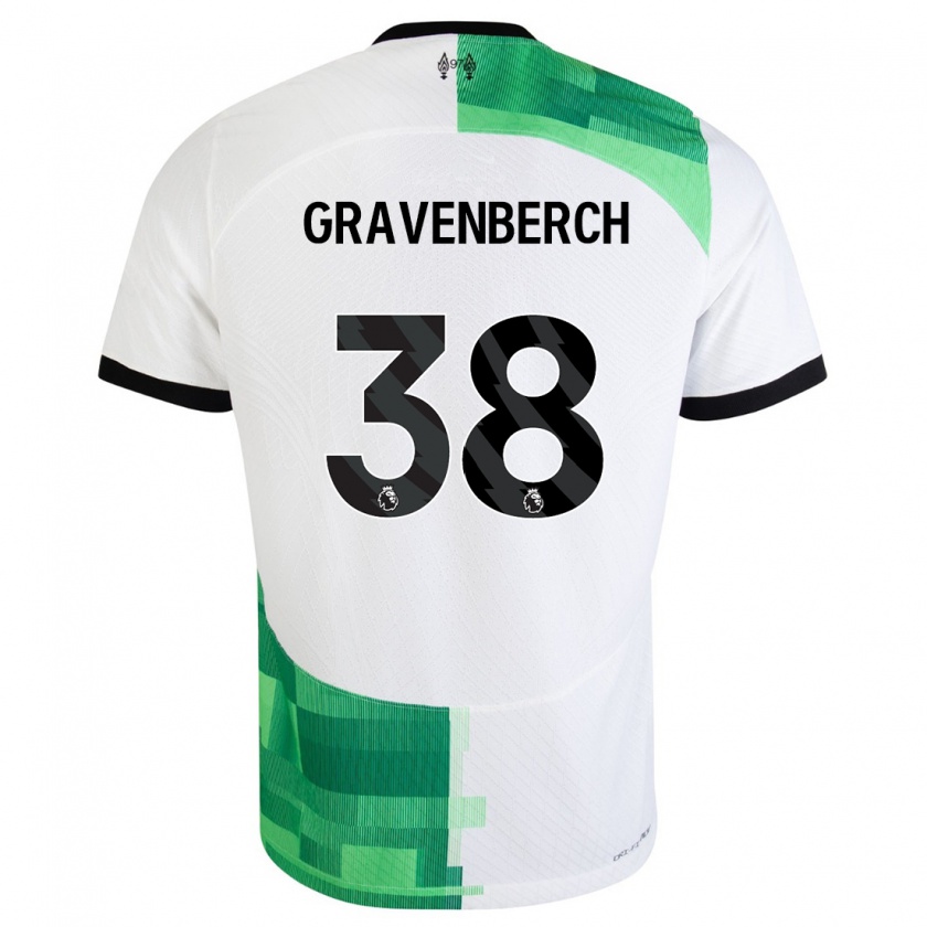 Kandiny Homme Maillot Ryan Gravenberch #38 Blanc Vert Tenues Extérieur 2023/24 T-Shirt