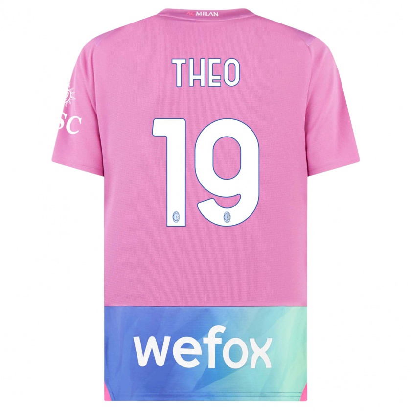 Kandiny Homme Maillot Theo Hernández #19 Rose-Mauve Troisieme 2023/24 T-Shirt