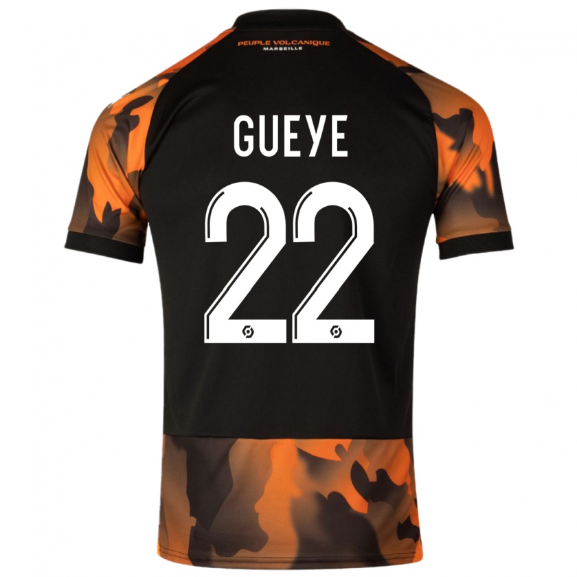 Kandiny Homme Maillot Pape Gueye #22 Noir Orange Troisieme 2023/24 T-Shirt