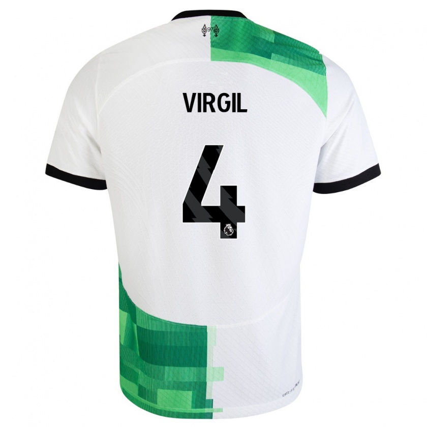 Kandiny Femme Maillot Virgil Van Dijk #4 Blanc Vert Tenues Extérieur 2023/24 T-Shirt