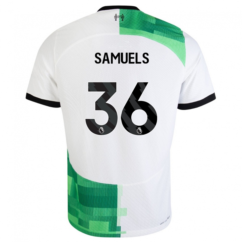 Kandiny Femme Maillot Kerron Samuels #36 Blanc Vert Tenues Extérieur 2023/24 T-Shirt