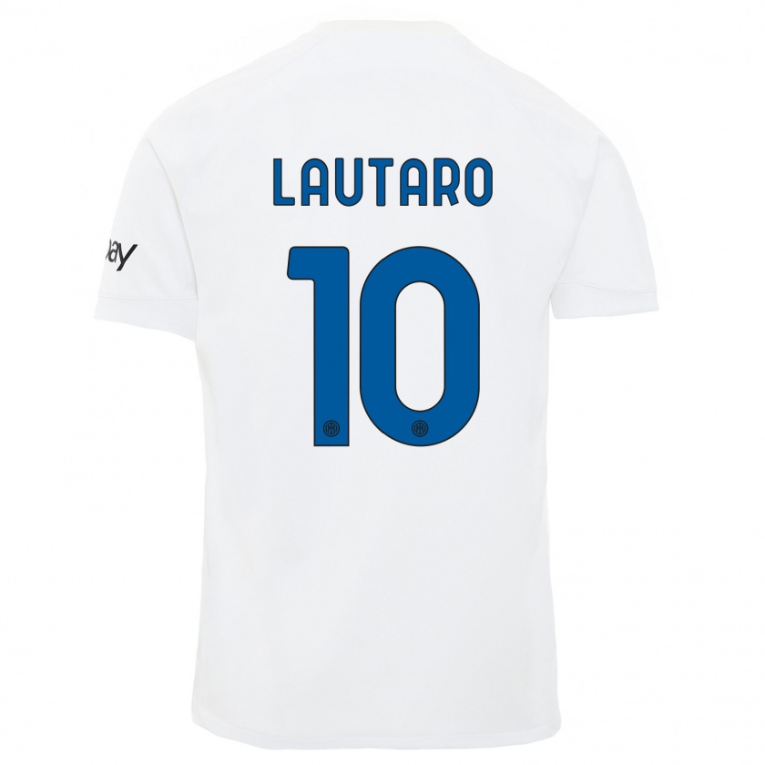 Kandiny Femme Maillot Lautaro Martínez #10 Blanc Tenues Extérieur 2023/24 T-Shirt