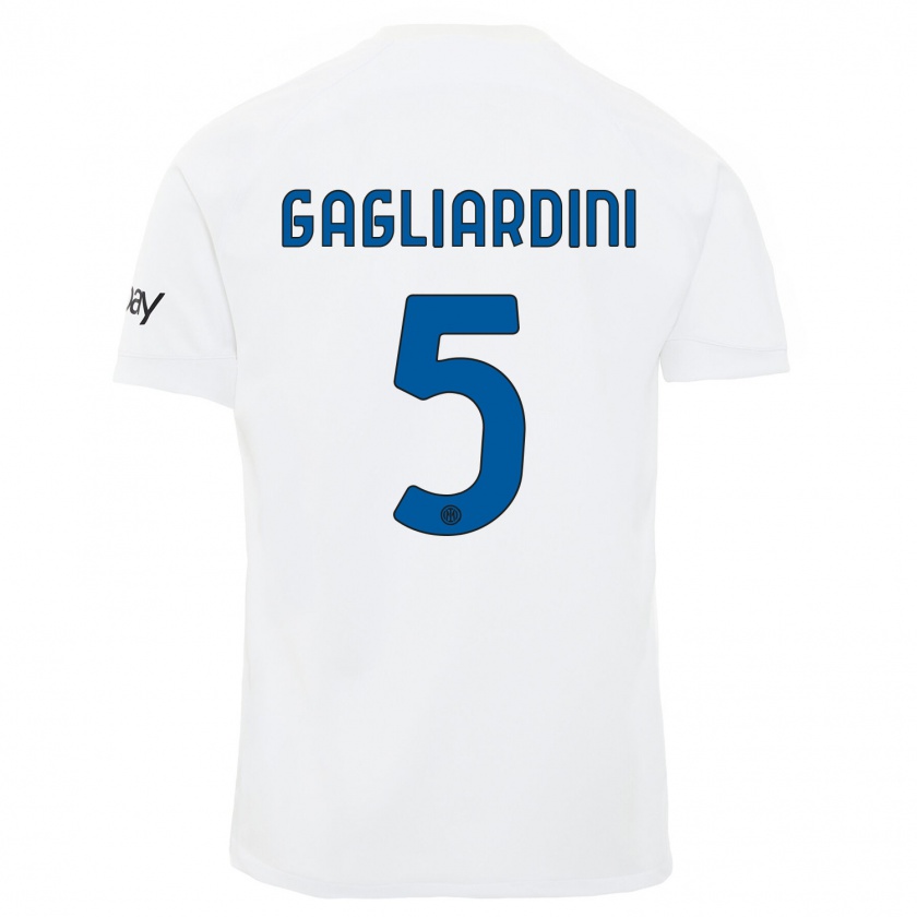 Kandiny Femme Maillot Roberto Gagliardini #5 Blanc Tenues Extérieur 2023/24 T-Shirt