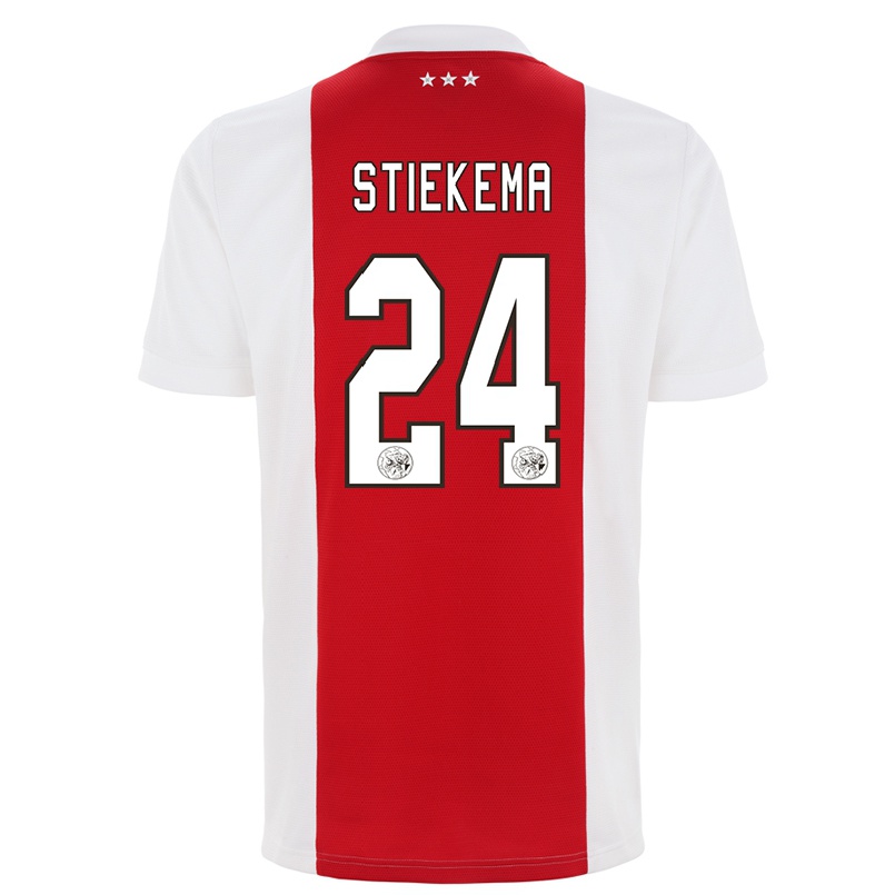Enfant Football Maillot Iris Stiekema #24 Rouge Blanc Tenues Domicile 2021/22 T-shirt