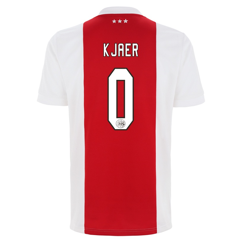 Enfant Football Maillot Jeppe Kjaer #0 Rouge Blanc Tenues Domicile 2021/22 T-shirt