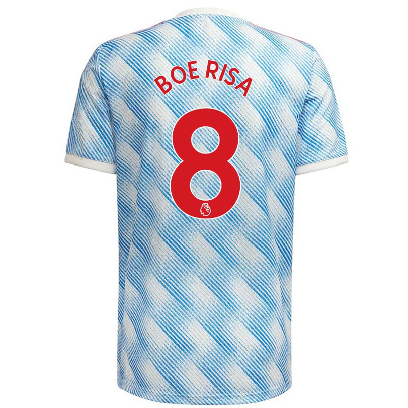 Enfant Football Maillot Vilde Boe Risa #8 Bleu Blanc Tenues Extérieur 2021/22 T-shirt