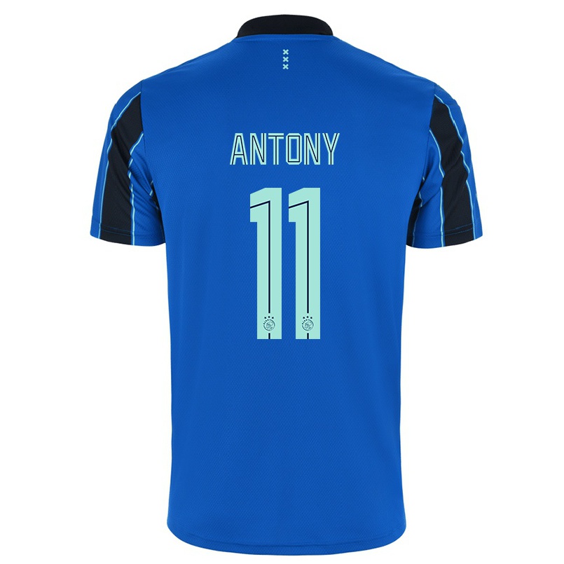 Enfant Football Maillot Antony #11 Bleu Noir Tenues Extérieur 2021/22 T-shirt