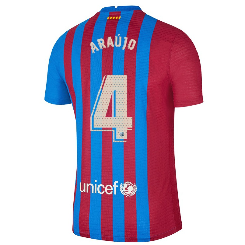 Enfant Football Maillot Ronald Araujo #4 Bleu Marron Tenues Domicile 2021/22 T-shirt