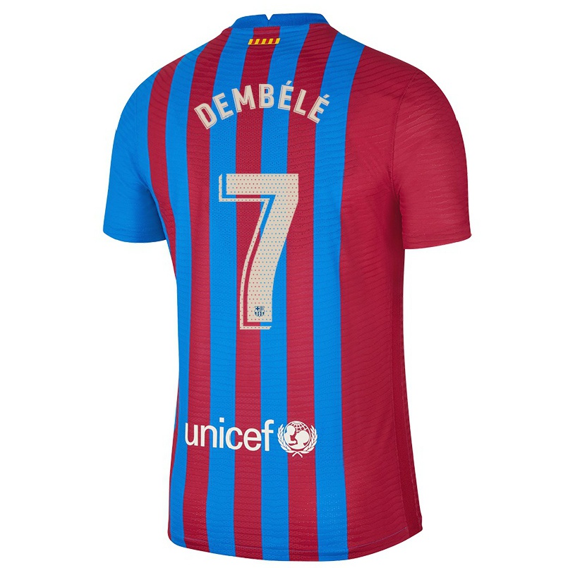 Enfant Football Maillot Ousmane Dembele #7 Bleu Marron Tenues Domicile 2021/22 T-shirt